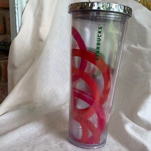 Starbucks Tumbler 2014 Red Green Holiday Cold Drink Cup With Lid, No Straw